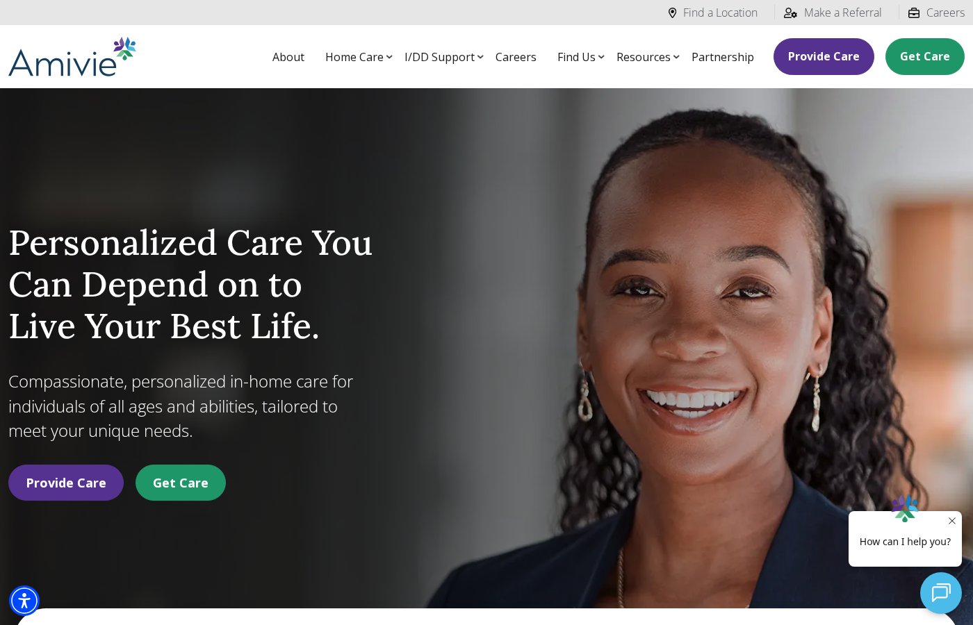 Amivie website homepage — launched build